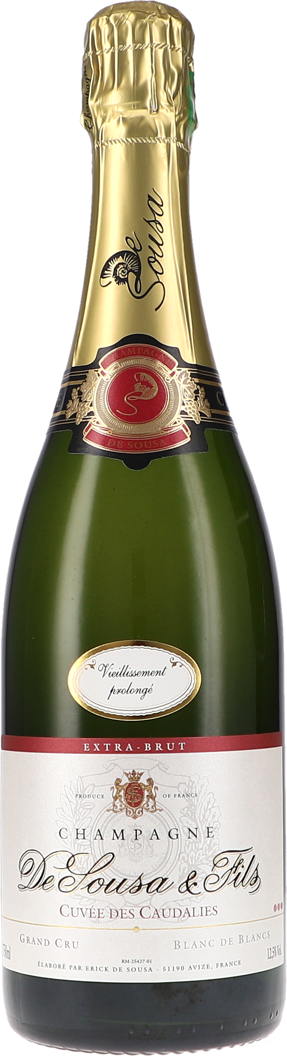 De Sousa et Fils Cuvée des Caudalies blanc de blancs Grand Cru Veilissement Prolongé 2008, 750ml bottle, front label view