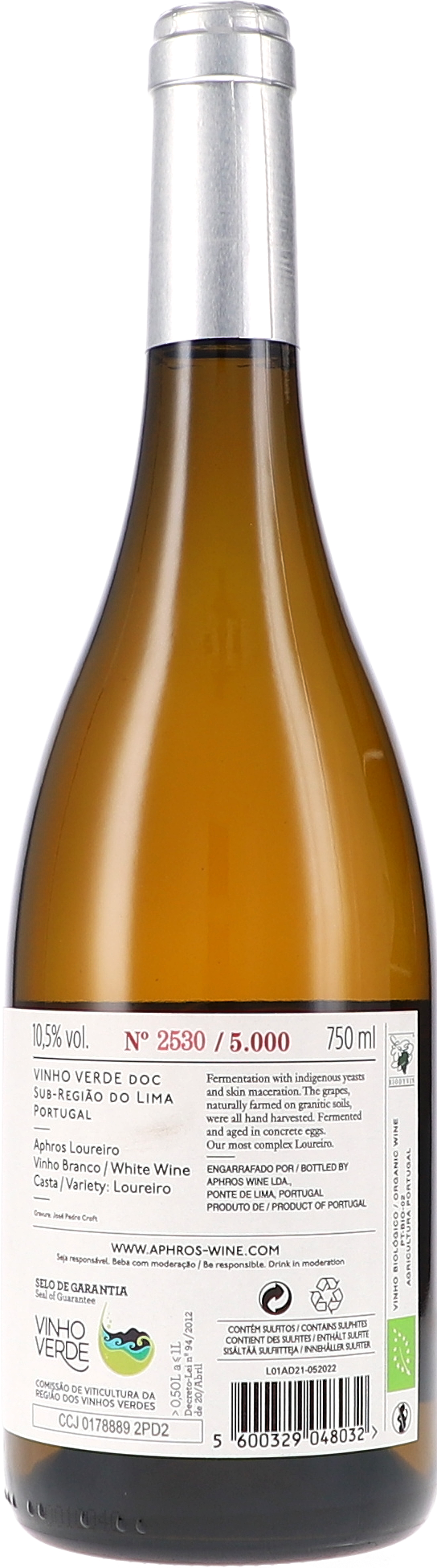 Aphros Wine Aphros Daphne 2021, 750ml bottle, back label view