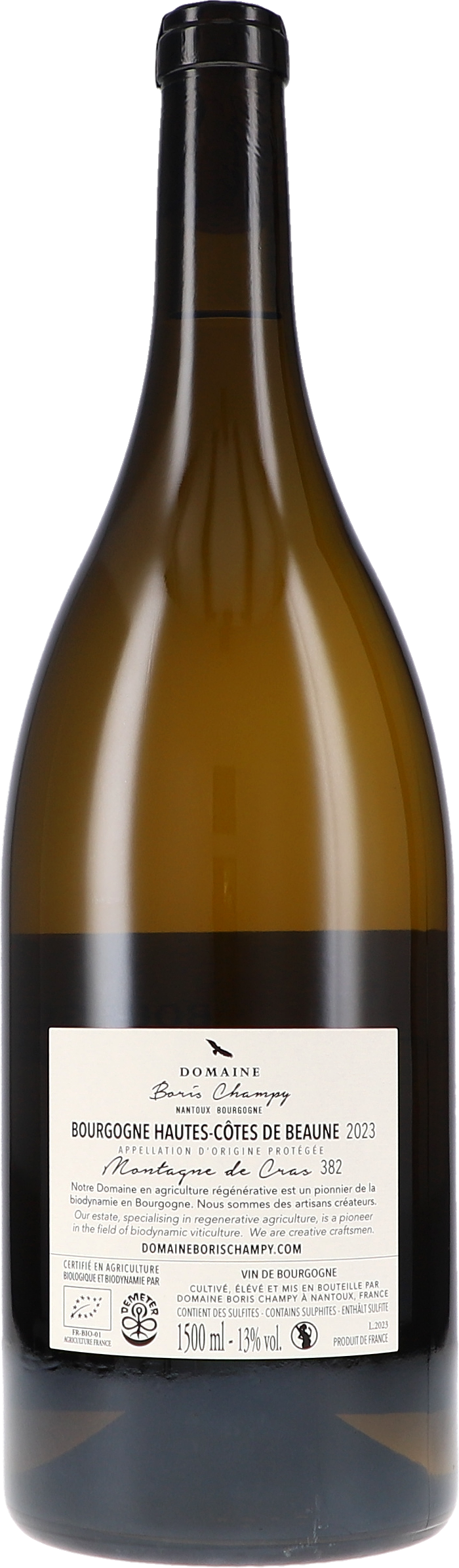 Boris Champy Bourgogne Hautes-Côtes de Beaune blanc Montagne 382 2023, 1500ml bottle, back label view