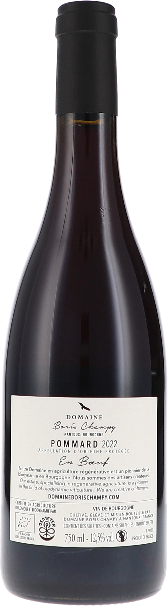 Boris Champy Pommard En Boeuf 2022, 750ml bottle, back label view