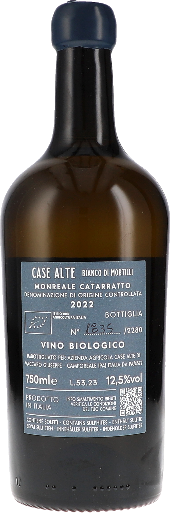 Case Alte Bianco di Mortilli Monreale 2022, 750ml bottle, back label view