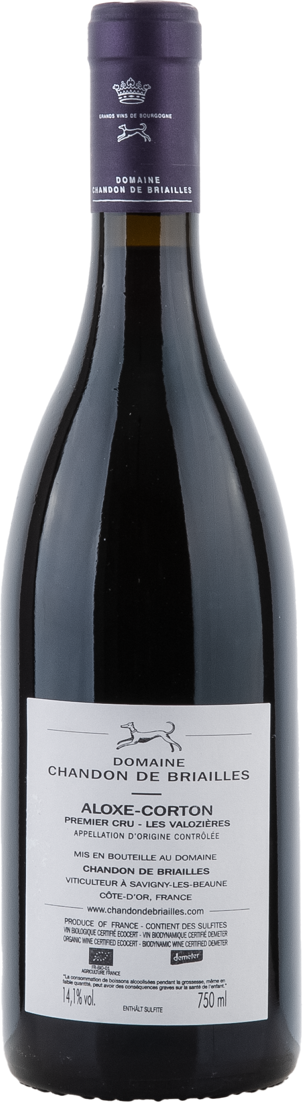 Chandon de Briailles Aloxe-Corton 1er Cru Les Valozières rouge 2018, 750ml bottle, back label view