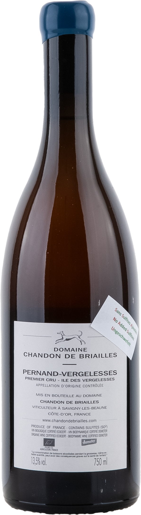 Chandon de Briailles Pernand 1er Cru Île des Vergelesses La vie est Belle 2018, 750ml bottle, back label view