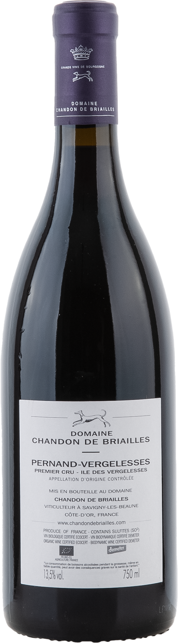 Chandon de Briailles Pernand-Vergelesses 1er Cru Île des Vergelesses blanc 2018, 750ml bottle, back label view