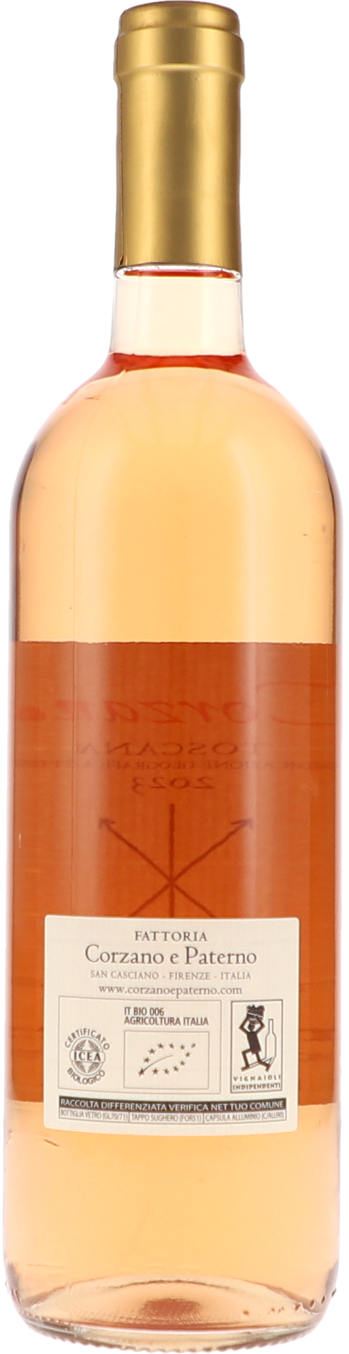 Corzano e Paterno Il Corzanello Rosato 2023, 750ml bottle, back label view