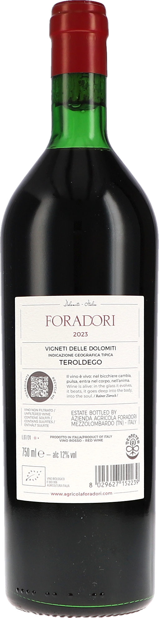 Foradori Foradori Teroldego 2023, 750ml bottle, back label view