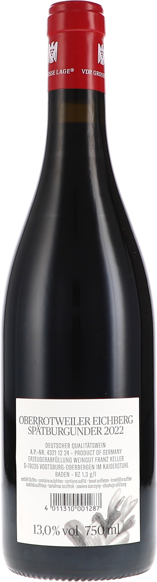 Franz Keller Eichberg Oberrotweil Spätburgunder GG 2022, 750ml bottle, back label view