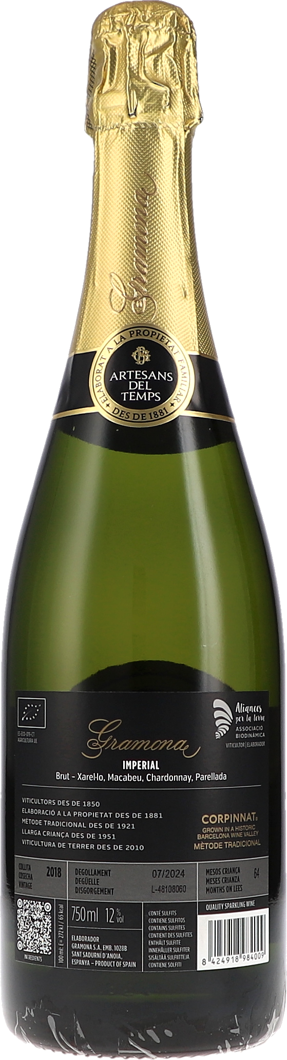 Gramona Imperial Brut 2018, 750ml bottle, back label view