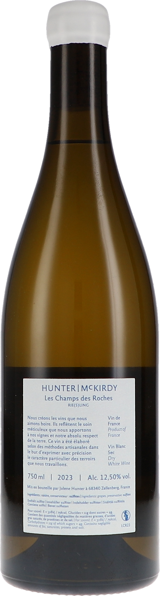 Hunter McKirdy Les Champs des Roches 2023, 750ml bottle, back label view