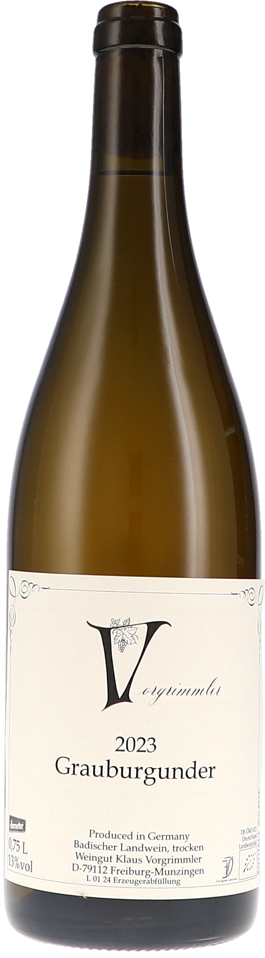 Klaus Vorgrimmler Grauburgunder 2023, 750ml bottle, front label view