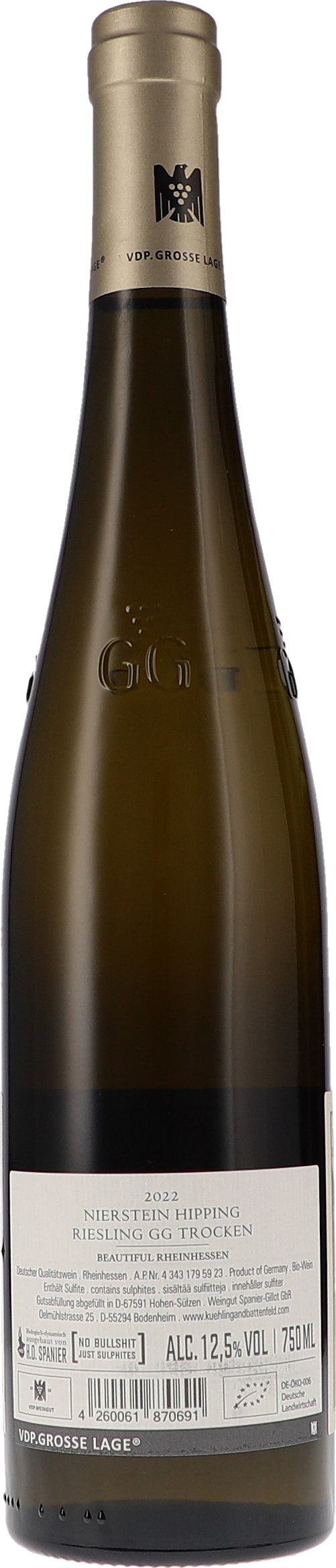 Kühling-Gillot Riesling Hipping GG 2022, 750ml bottle, back label view