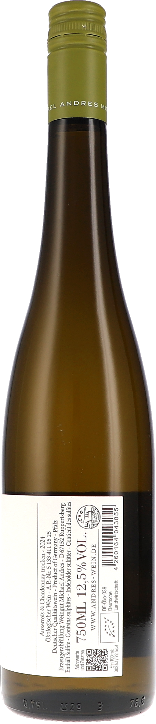 Michael Andres Auxerrois Chardonnay Löss und Lehm 2024, 750ml bottle, back label view