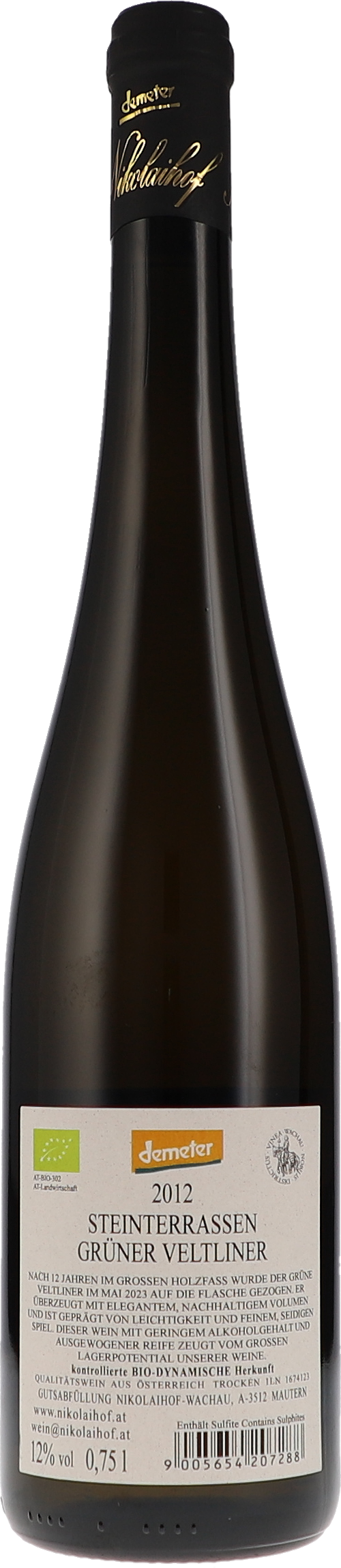 Nikolaihof Grüner Veltliner Steinterrassen 2012, 750ml bottle, back label view