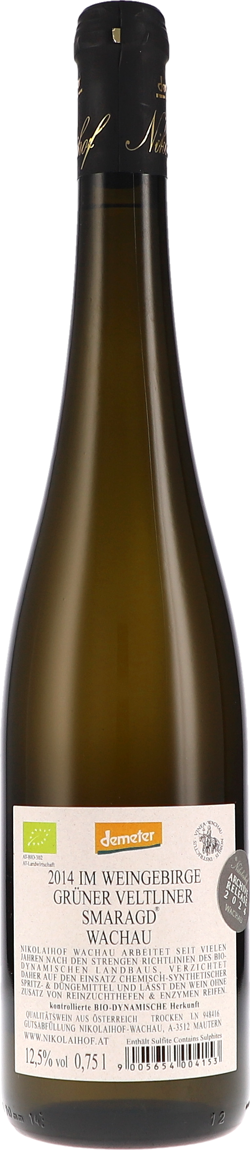 Nikolaihof Im Weingebirge Grüner Veltliner Smaragd 2014, 750ml bottle, back label view