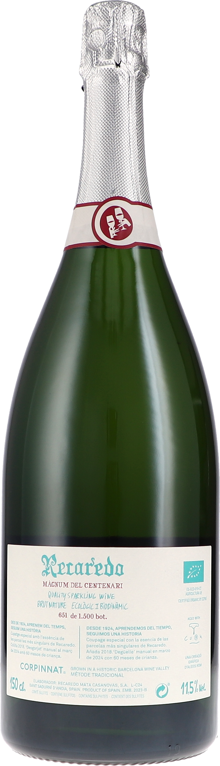 Recaredo Magnum del Centenari Brut Nature 2018, 1500ml bottle, back label view