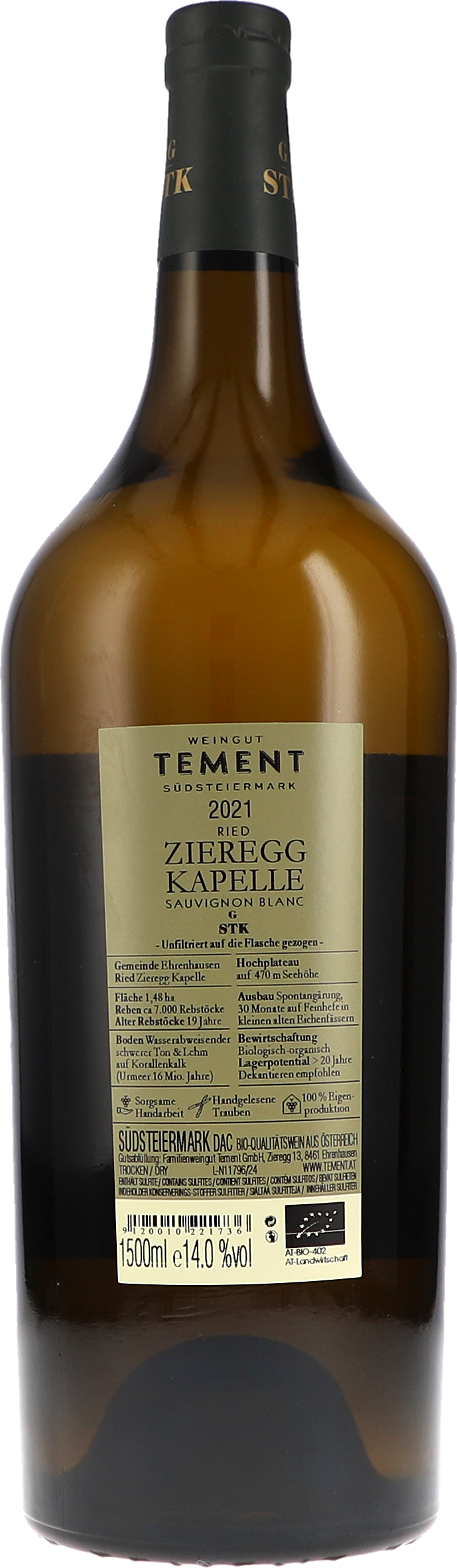 Tement Ried Zieregg Kapelle Sauvignon blanc Große STK Lage 2021, 1500ml bottle, back label view