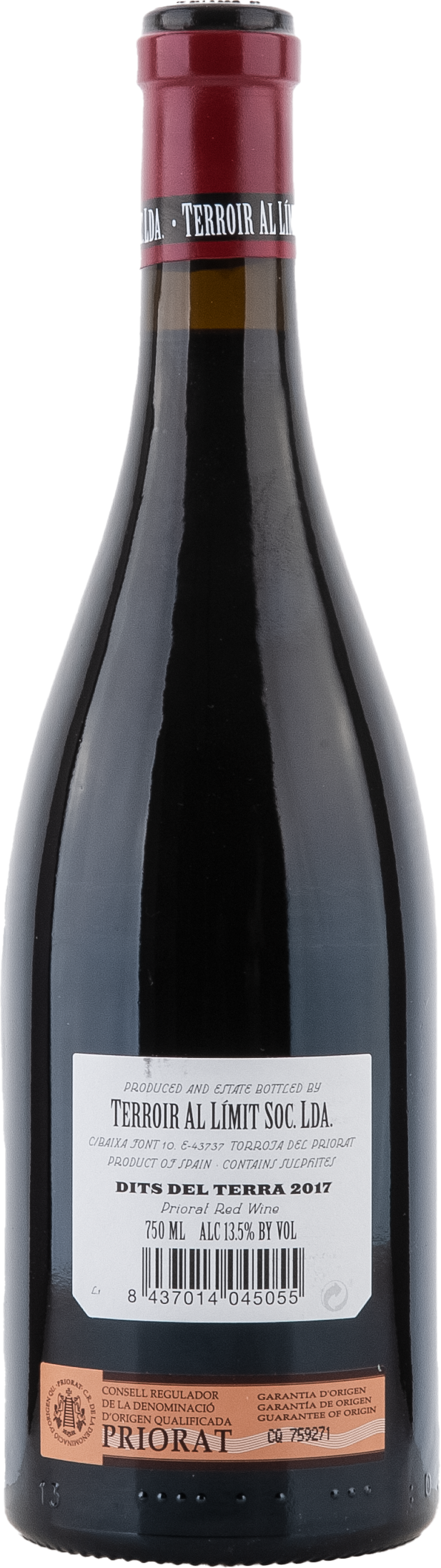 Terroir al Limit Dits del Terra 2017, 750ml bottle, back label view