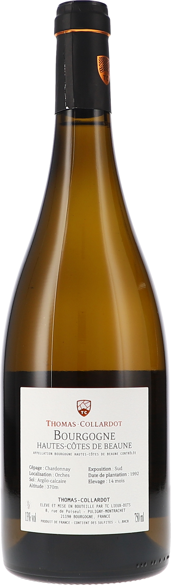 Thomas-Collardot Bourgogne Hautes-Côtes de Beaune blanc 2023, 750ml bottle, back label view