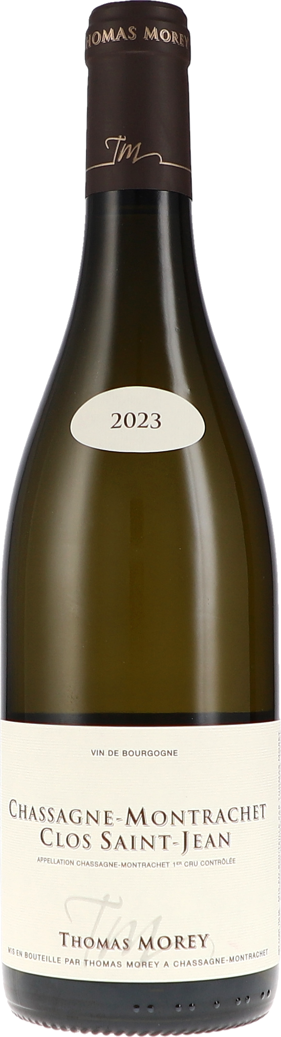 Thomas Morey Chassagne-Montrachet 1er Cru blanc Clos Saint-Jean 2023, 750ml bottle, front label view