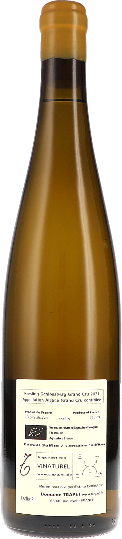 Trapet Alsace Riesling Schlossberg Grand Cru 2021, 750ml bottle, back label view