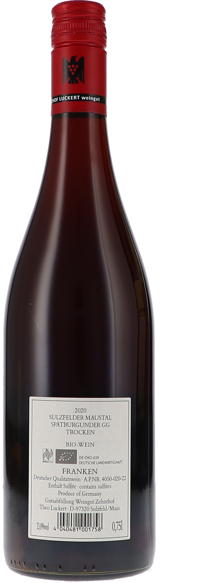 Zehnthof Luckert Maustal Spätburgunder Großes Gewächs 2020, 750ml bottle, back label view