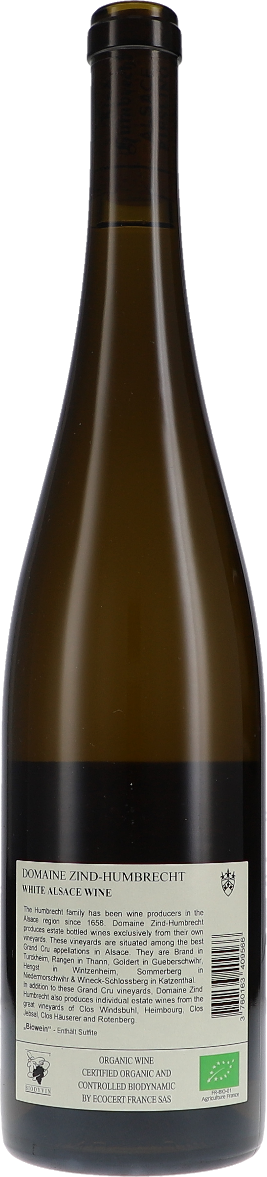 Zind-Humbrecht Riesling Clos Windsbuhl 2022, 750ml bottle, back label view