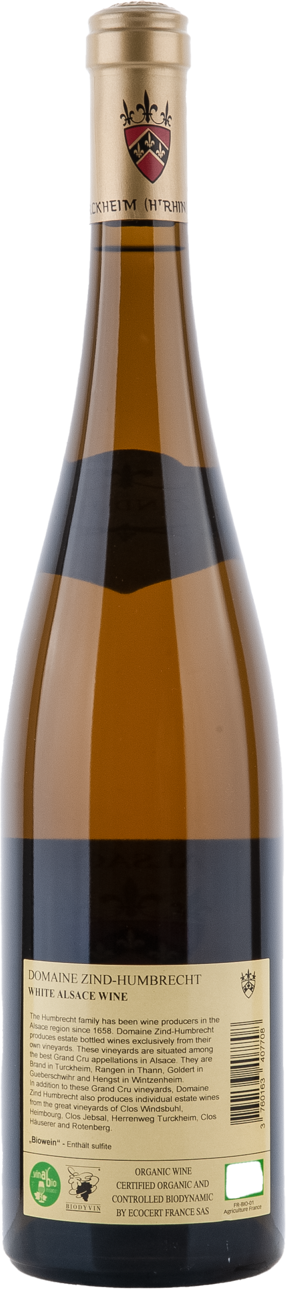 Zind-Humbrecht Riesling Heimbourg 2018, 750ml bottle, back label view