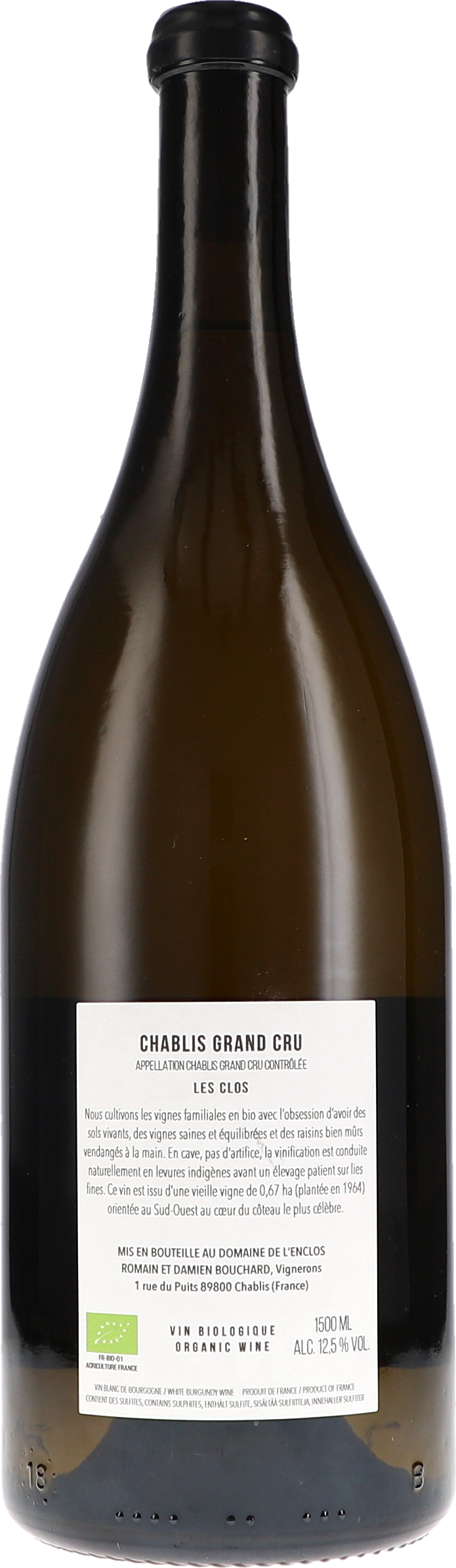 de l'Enclos Chablis Grand Cru Les Clos 2023, 1500ml bottle, back label view