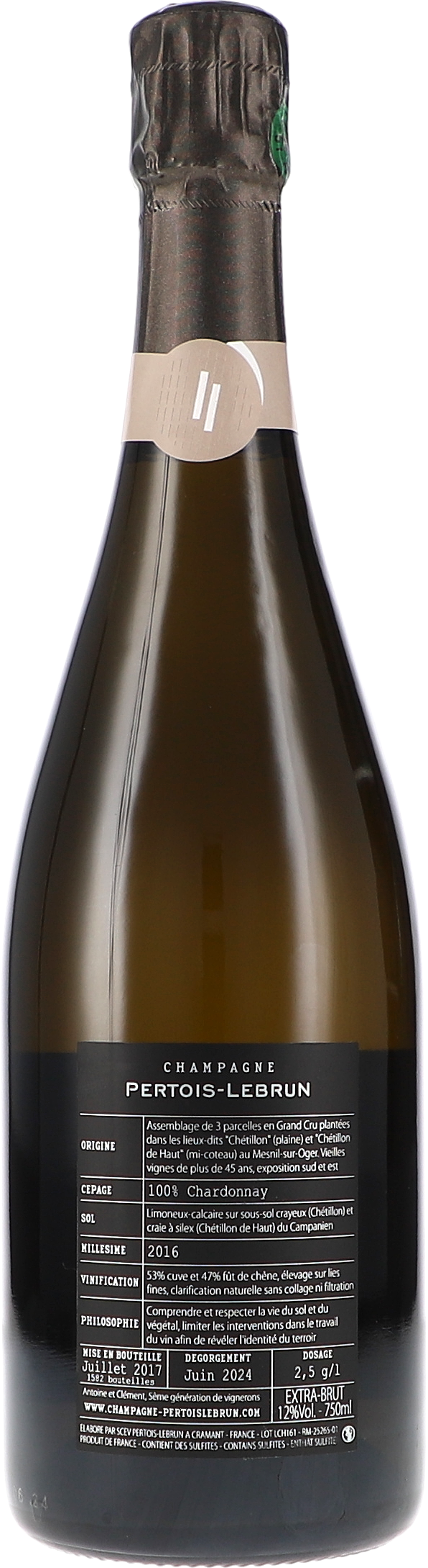 Pertois-Lebrun Le Chetillons N°16 Mesnil sur Oger Grand Cru blanc de blancs Extra Brut 2016 750ml Foto 2