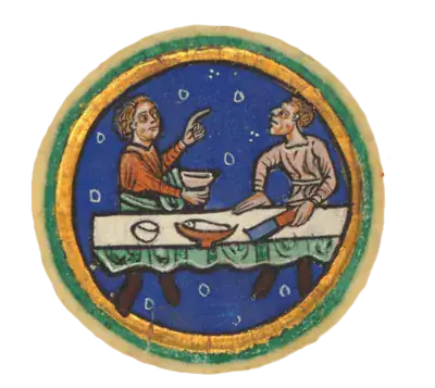 Medieval mansusript image of a meal