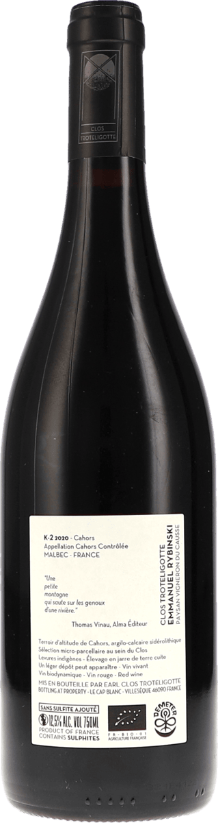 Clos Troteligotte K-2 Sans Sulfite ajouté 2020 750ml Foto 2