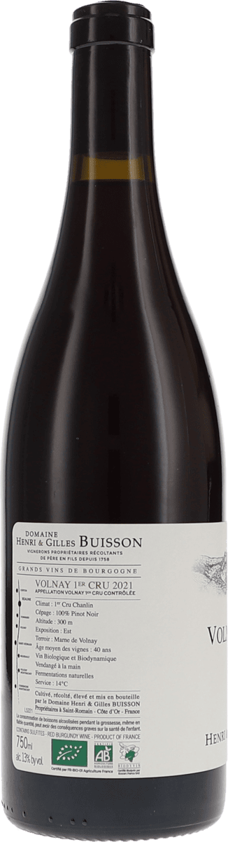 Henri & Gilles Buisson Volnay 1er Cru Chanlin 2021, 750ml Flasche, Foto 2