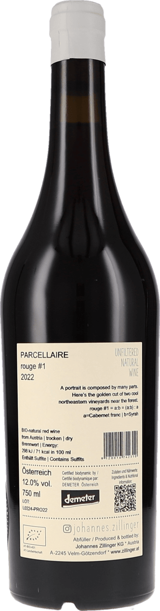 Johannes Zillinger parcellaire rouge #1 2022, 750ml Foto 2