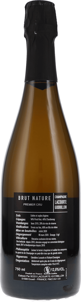 Lacourte-Godbillon Brut Nature Premier Cru L2019+Réserve, 750ml Foto 2