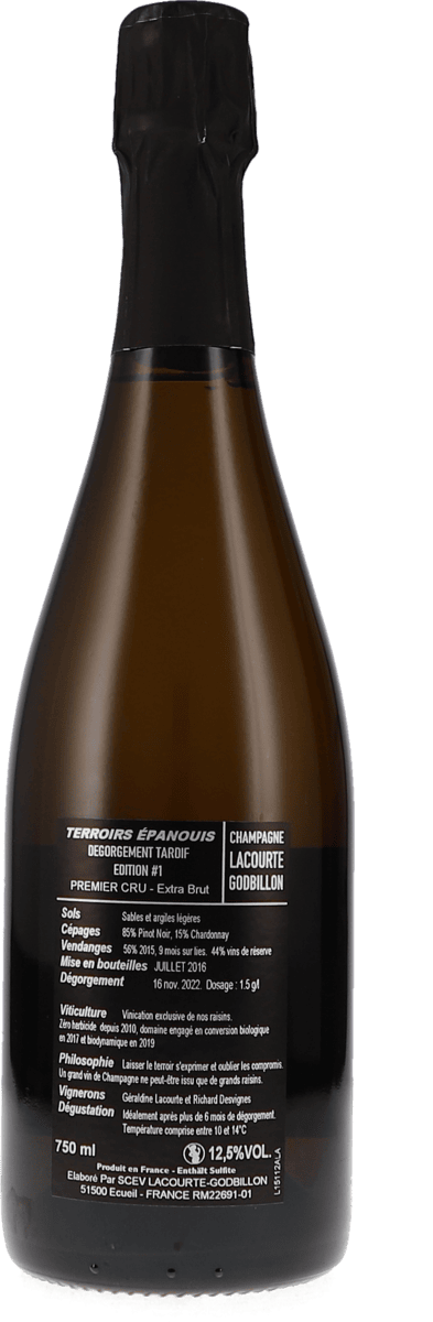 Lacourte-Godbillon Terroirs Épanouis #1 Base 2015 Premier Cru Extra Brut, 750ml Foto 2