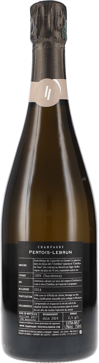 Pertois-Lebrun Le Chetillons N°16 Mesnil sur Oger Grand Cru blanc de blancs Extra Brut 2016 750ml Foto 2