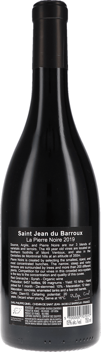 Saint Jean Du Barroux La Pierre Noire 2019, 750ml Flasche, Foto 2