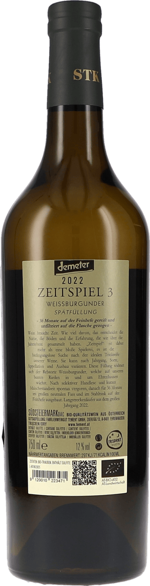 Tement Weisser Burgunder "Zeitspiel 3" 2022, 750ml Foto 2