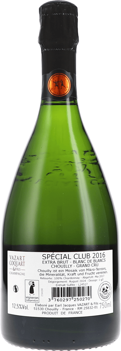 Vazart-Coquart & Fils Spécial Club Extra Brut blanc de blancs Chouilly Grand Cru 2016 750ml Foto 2