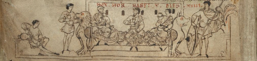 Abbildung eines Festmahls aus einer mittelalterlichen Handschrift