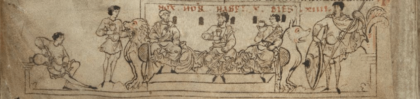 Abbildung eines Festmahls aus einer mittelalterlichen Handschrift