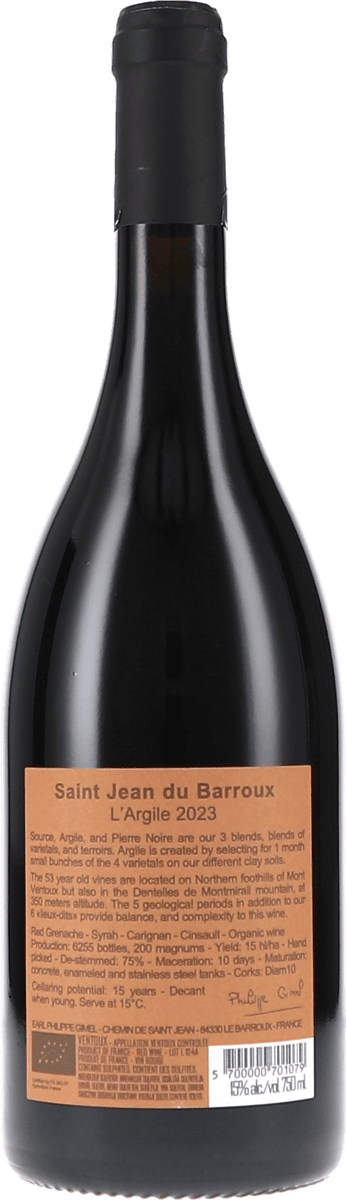 Saint Jean Du Barroux L'Argile 2023, 750ml Foto 2
