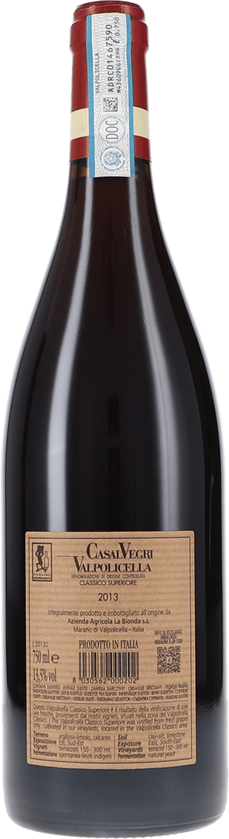 CaLa Bionda Valpolicella Classico Superiore Casal Vegri Decannale 2013, 750ml Flasche, Foto 2