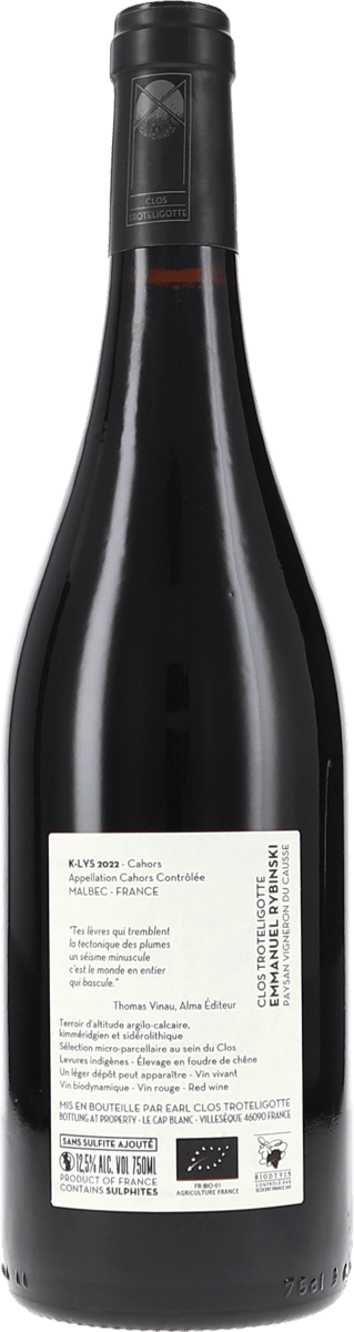 Clos Troteligotte K-lys Sans Sulfite 2022, 750ml bottle, photo 2
