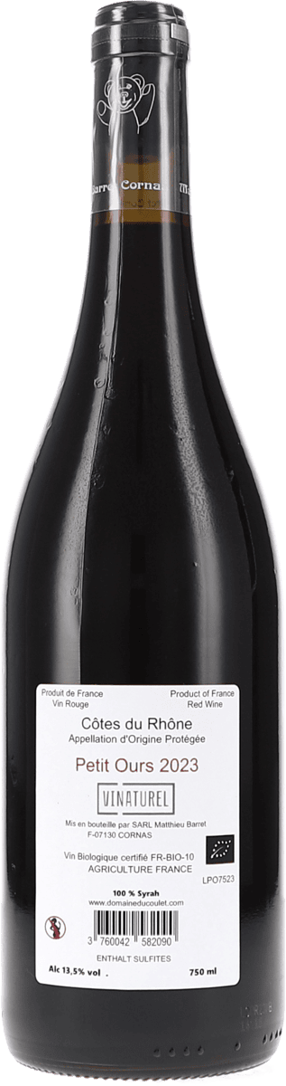 Du Coulet Côtes Du Rhône Petit Ours rouge 2023, 750ml bottle, photo 2