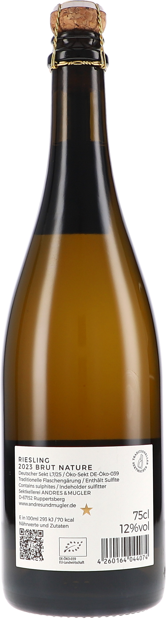 Andres & Mugler Riesling Sekt Brut 2023, 750ml bottle, photo 2