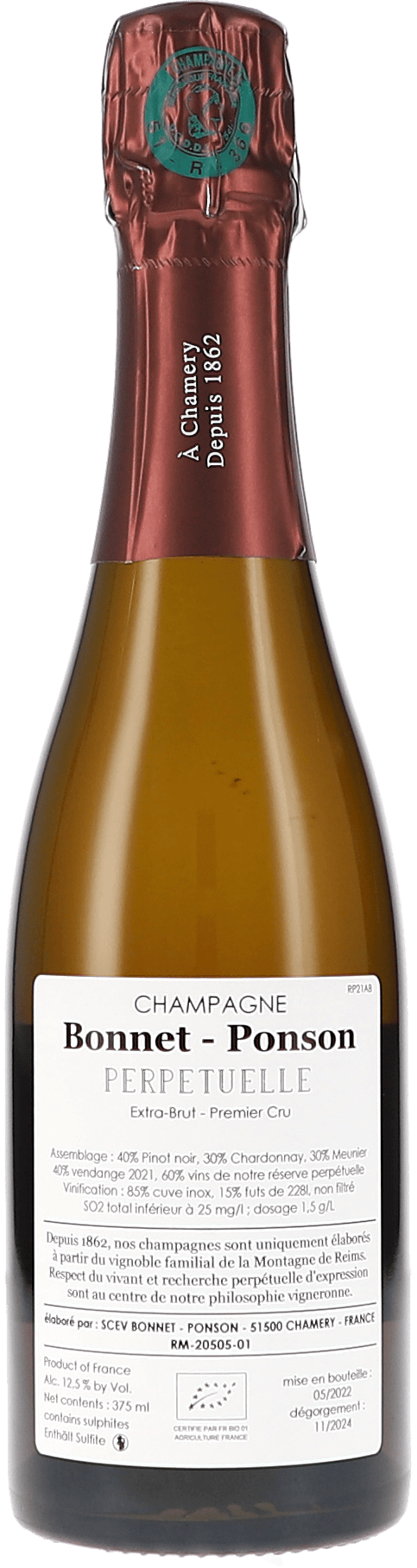 Bonnet-Ponson Cuvée perpétuelle RP21AB Extra Brut Premier Cru NV, 375ml bottle, photo 2