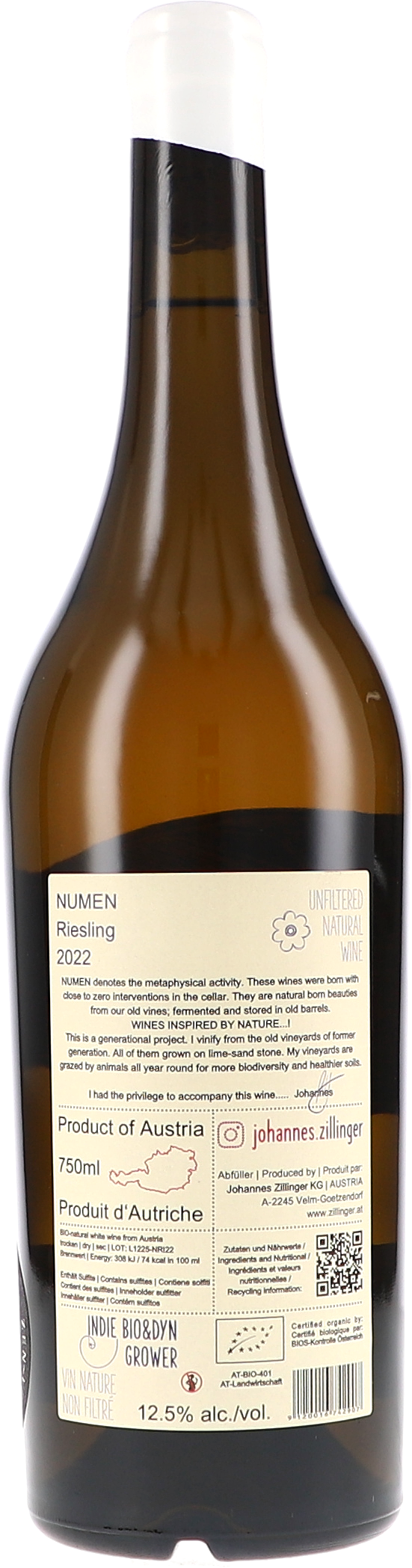 Johannes Zillinger NUMEN Riesling 2022, 750ml bottle, photo 2