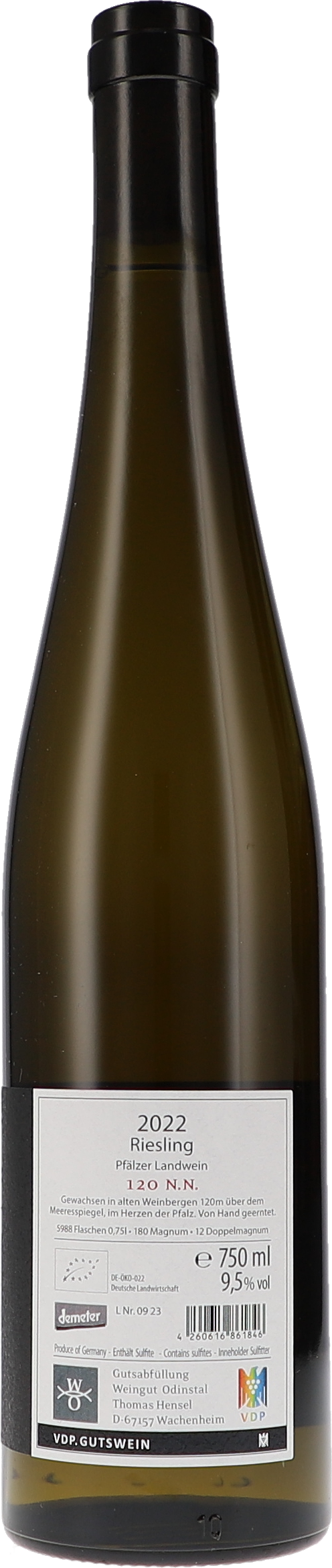 Odinstal Riesling 120 NN 2022, 750ml Flasche, Foto 2