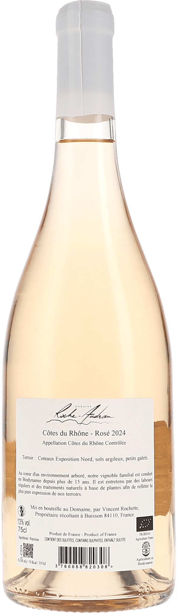 Roche-Audran Côtes du Rhône Rosé 2024, 750ml bottle, photo 2